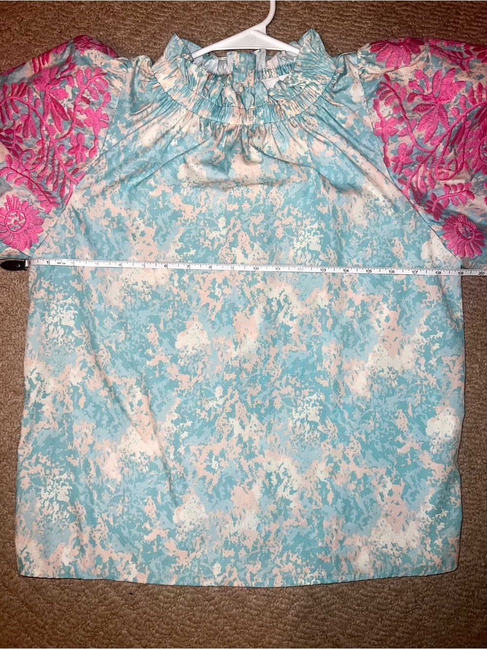 THML Teal and Pink Floral Puff-Sleeve Blouse - Picture 6 of 6